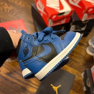 Nike Jordan Ones Kids toddler blue and Black Sneakers